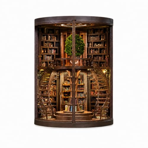 Spilay Book Nook, Runde Bibliothek DIY Miniature House | Mit LED, 3D-Puzzle, Bücherregal- & Schreibtischdeko, Miniatur-Diorama, DIY-Bastelset für Erwachsene, Geschenk