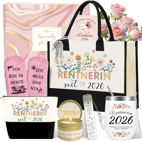 ZJKUBOIS Cadeau de retraite pour femme, cadeau de retraite 2026, lot de 8 avec gobelets à vin en acier inoxydable, chaussettes amusantes, sac en jute, cadeaux de retraite pour femme, enseignante