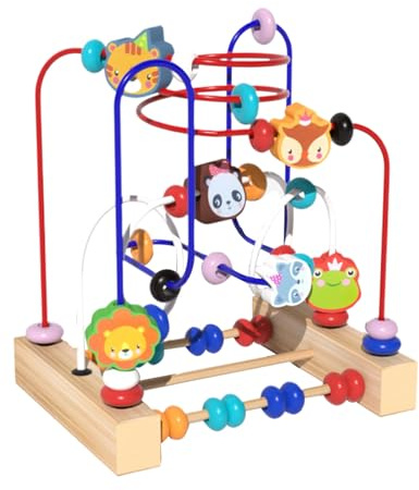 Wooden Bead Maze - Animal Educational Puzzle Tracks, Colorful Roller Coaster Activity Game with Smooth Wire Paths, Preschool Learning Tool, Nursery Toy, Skill Development Center for Boys Girls Kids