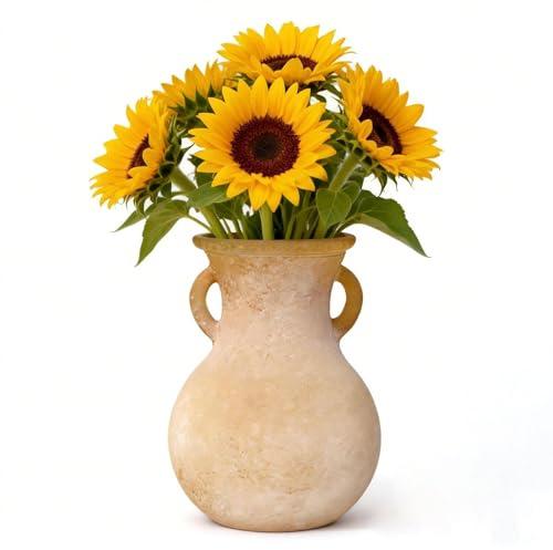 Klassische Amphore-Vase in Beige-Braun – Elegante Henkelvase im Mediterranen Stil, Dekovase für Wohnzimmer & Terrasse