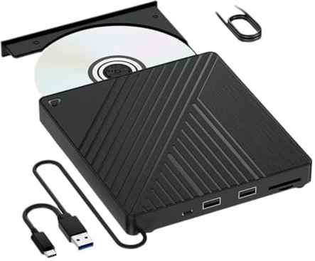 Feyoalix External Bluray Optical Drive 5 in 1 DVD/CD Burner BD Reader Writer with USB Port SD/TF Card Slot for Laptop PC Desktop