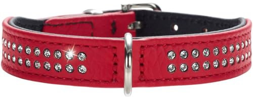 HUNTER DIAMOND PETIT Halsband für kleine Hunde, Leder, mit Strasssteinchen, 37 (XS-S), rot/schwarz