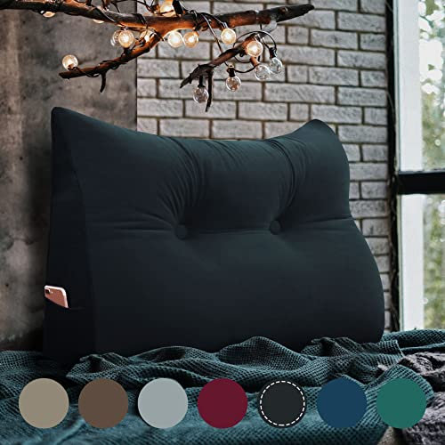 VERCART Rückenkissen Keilkissen Kopfende Großes Bettkissen Bequemes Lesekissen und Rückenteil im Bett 2 in 1 Rückenlehne und Kopfkissen Langes XXL Kissen Sofa Couch Samt 60cm Schwarz