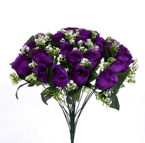 A1-Homes 41cm Artificial Silk Purple Rose Bush with Gyp & Foliage 24 flower heads- Wedding Grave Home Decoration