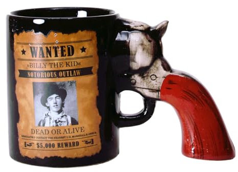 Wilder Westen Kaffeebecher mit Revolver als Griff - Billy the Kid Fahndungsplakat Kaffeetasse