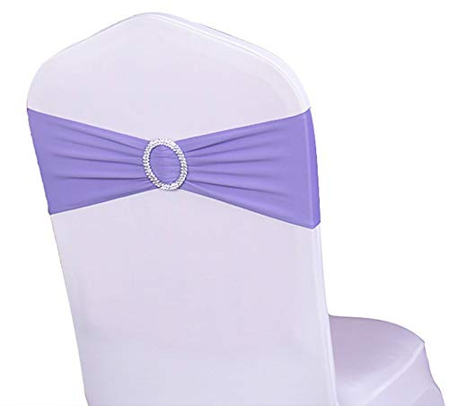 WENSINL Pack of 50 Spandex Lavender Chair Sashes, Chairs Bands with Buckle Slider, Chair Bows for Wedding Reception Decorations, Without White Seat Covers (Lavender)