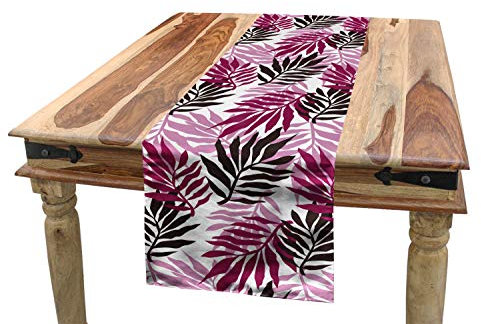 ABAKUHAUS Exotisch Tischläufer, Tropischer üppiger Wald, Esszimmer Küche Rechteckiger Dekorativer Tischläufer, 40 x 300 cm, Siegel Braun Baby Pink Magenta