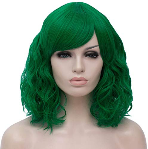 TANTAKO Damen Kurze Grün Perücke Grün Bob Haar Perücke für Halloween Cosplay Karneval Party mit Perücke Kappe