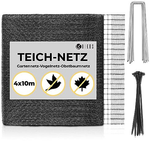 UIKOS Vogelschutznetz engmaschig I 10x4m I Inkl. Kabelbinder & Erdhaken I Teichnetz feinmaschig I Schwarz I 12x12mm Maschenweite I Laubnetz Teichabdeckung Winter I Obstbaumnet | Gemüsenetz