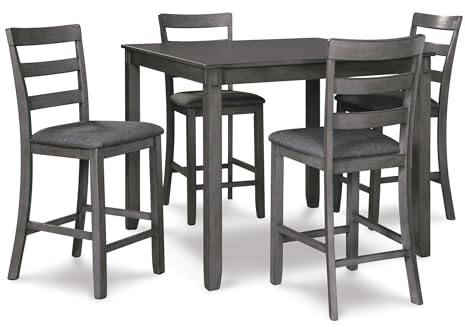 Signature Design by Ashley Bridson 5 Piece Dining Room Set, Includes Table & 4 Ladderback Barstools, Wood, Gray