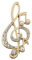 Goldfarbene Brosche mit Notenschlüssel und Perlmuttperlen, Musiknoten., Metall
