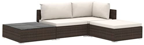 vidaXL Gartenmöbel 4-TLG. Lounge Möbel Sitzgarnitur Gartengarnitur Sitzgruppe Sofa Gartenset Gartensofa mit Auflagen Poly Rattan Braun