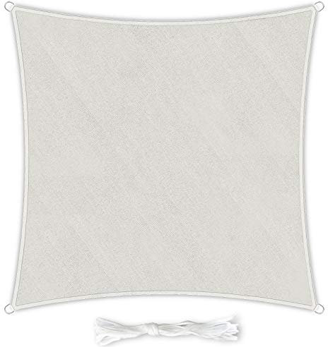 Voile d'ombrage premium carrée 4x4 m crème et cordes en PEHD résistant aux intempéries | Protection solaire Jardin Balcon Camping & Terrasse - Protection UV et intempéries