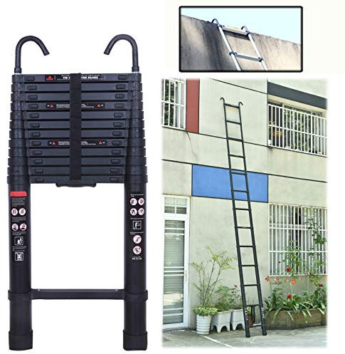 Robuste 5 m Lange Alu-Verlängerungsleiter mit abnehmbarem Haken, teleskopisch, 150kg, maximale Tragkraft, tragbar, faltbar, für den Innen- und Außenbereich, vielseitig einsetzbar, ausziehbare Leiter