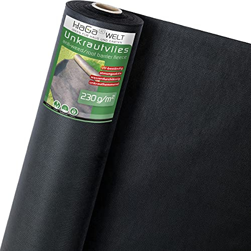 HaGa® Premium-Unkrautvlies - 1m x 20m mit 230 g/m² - Unkrautschutzvlies in Profiqualität - UV-stabilisiertes Gartenvlies in schwarz - besondere Wasserdurchlässigkeit