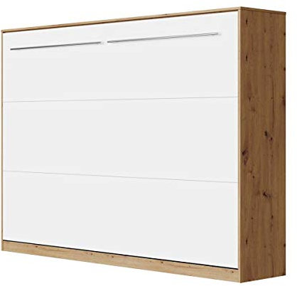 SMARTBett Standard 90x200 120x200 140x200 160x200 | Schrankbett, Wandbett, Wandklappbett fürs Gästezimmer, Büro, Wohnzimmer, Schlafzimmer Wildeiche/Weiss 140 Horizontal