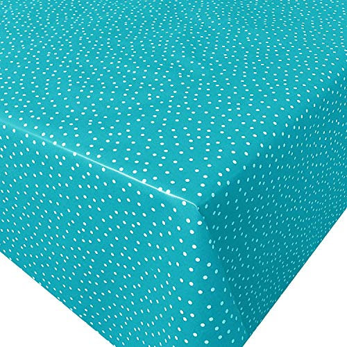 PVC Tischdecke Antonia Türkis Wachstuch · Eckig · Länge & Breite wählbar · abwaschbare Tischdecke · Pünktchen kleine Punkte Weiss, Größe:120 x 170 cm