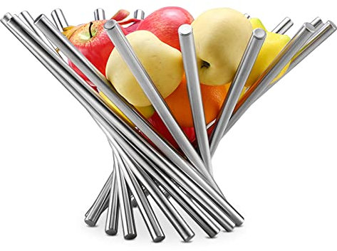Windfromort Corbeille a Fruit en Acier Inoxydable, Pliable Panier de Fruit Décorative pour Pommes, Bananes, Oranges et Pain, Corbeille à Fruits Métal pour Cuisine et Décoration de Table