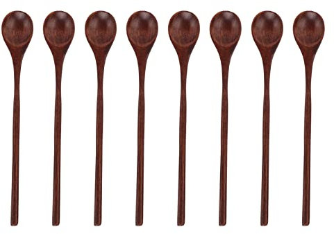 Wooden Spoon,8Pcs Long Handle Wooden Spoons Kitchen Utensil Wood Soup Spoons Set Janpanese Style Coffee Spoon Long Handle,Wood Mixing Spoon Set for Coffee Ice Tea Hot Drinks