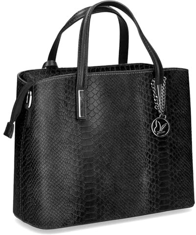 CAPRICE Damen Henkeltasche aus Leder Mittelgroß, Schwarz (Black Reptile), 1