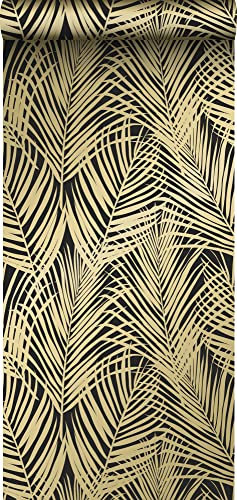 papier peint feuilles de palmier noir et or 53 cm x 10.05 m - ESTAhome