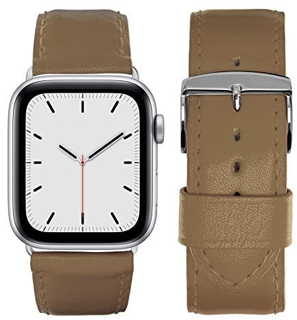 Eternel - Holi Bracelet éclatant - Compatible toutes Apple Watch - 41/42mm - Fait main en France - Tannage végétal - Taupe - Adaptateurs aluminium argent