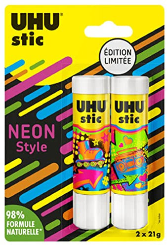 UHU Stic - Bastoncini di colla senza solventi, edizione limitata al neon bianco, confezione da 21 g