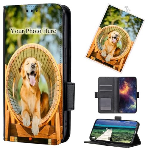 TIANDIMY Personalized Photo Wallet Phone Case for iPhone 7 Plus Custom Name on Leather Side Flip Wallet Phone Cases, Card Holder, Stand Wallet Cover for iPhone 7 Plus Black
