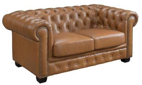 Vente-unique-Chesterfield Ledersofa 2-Sitzer - Büffelleder - Karamellbraun - Brenton