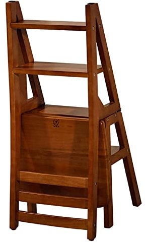 Folding Steps Stairway Ladders Dual-use Heavy Duty Stepladder,Transforming Step Ladder Stool Household Wood/Oak Stairway Chair,4 Step 300 Lb Capacity