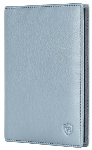 VON HEESEN® Reisepasshülle Leder Etui mit RFID-Schutz - Passhülle Passport Reisepass Mappe Hülle Organizer - Reiseorganizer für Damen & Herren (Hellblau)