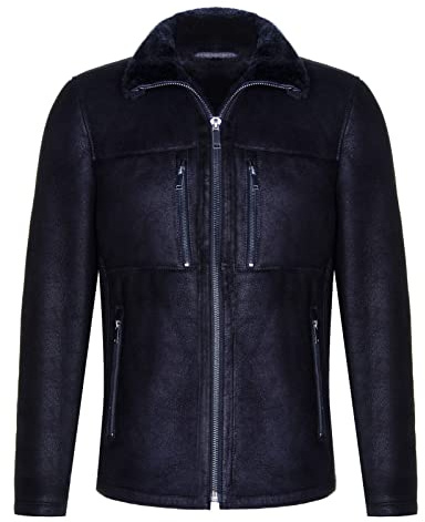 Men's Black Genuine Sheepskin Leather Biker Jacket Shearling Aviator B3 RAF XL