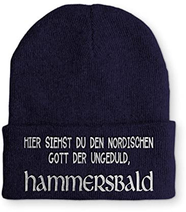 tshirtladen Strickmütze Hammersbald Nordischer Gott der Ungeduld Statement Beanie Mütze mit Spruch, Farbe: Navy