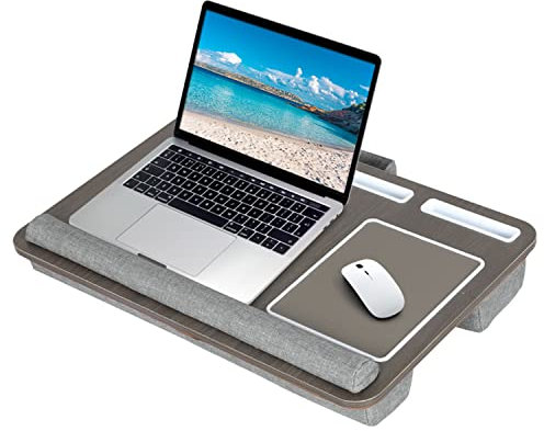 Taylor & Brown Lightweight Portable Lap Desk Laptop Tray with Pillow Cushion, Anti-Slip Strip with Built-in Mouse Pad/Wrist Rest/Phone Tablet Slot, Fits up to 17 Inch Laptop For Sofa and Bed (Grey)