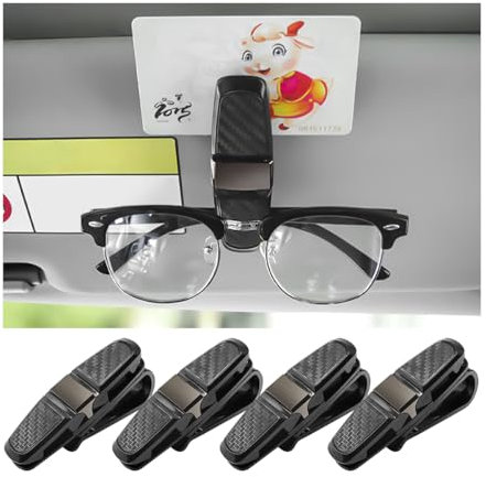 Brillenhalter für Auto-Sonnenblende, 4 Stück Brillenhalter für Auto, Brillenhalter mit doppeltem Ende, 180 Grad für Brillen, Tickets und Karten, Zubehör für das Auto im Innenbereich (Grau)