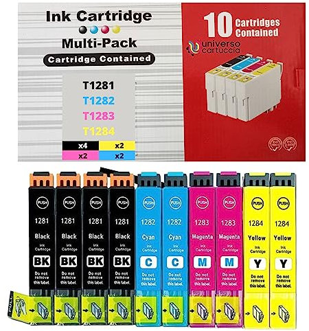 universo cartuccia® Multipack Tinte kompatibel mit Epson 4x T1281-2x T1282-2x T1233-2x T1284 Stylus SX125 SX130 SX230 SX235 SX445 SX440 SX438 SX435 S22 SX430 SX425 W SX425 SX420 BX305 (10-Pack)