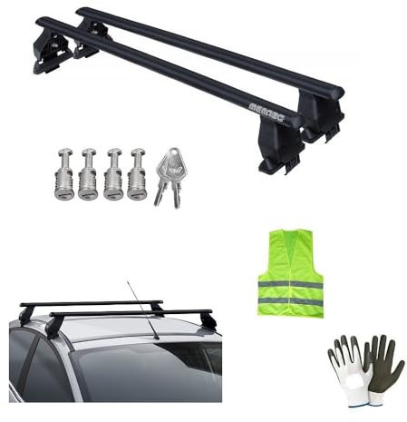 Compatible con Volkswagen Golf IV (1J) 3 Puertas año 2000 con Techo Liso FIX036G Barras DE Techo 112CM para Coche Completo con Kit DE Montaje Y Llaves DE Cerradura Barra DE Acero