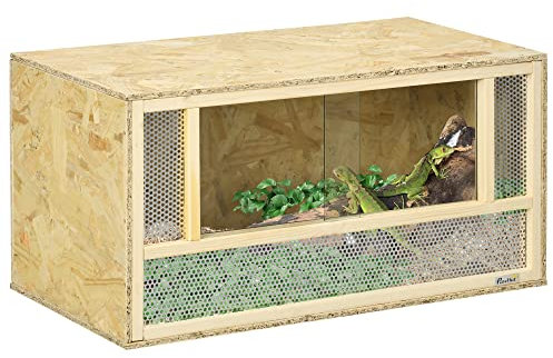 PawHut Terrarium en Bois OSB pour Reptiles et batraciens avec Porte coulissante en Verre - 80 x 40 x 40 cm Naturel