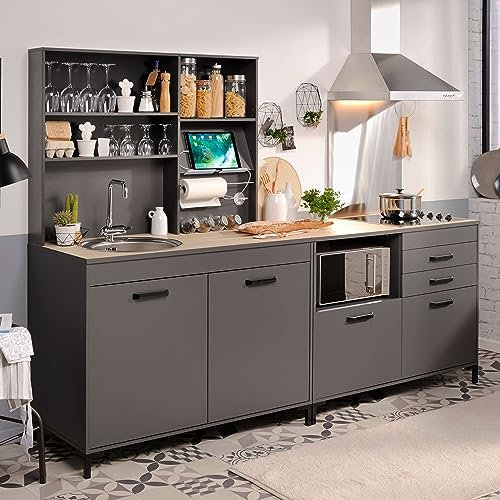 Miroytengo Cocina Modular Smoke Completa Color Gris Y Roble 237cm