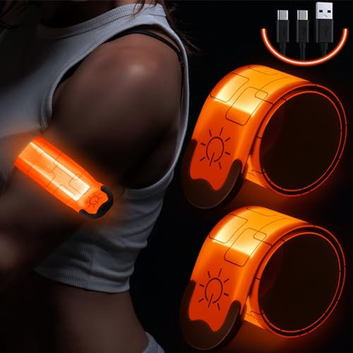 Upgrade Led Armband Aufladbar, 2 Stück Reflective Leucht Armbänder Licht Armband Kinder Leuchtbänder USB Reflektorband Leuchtarmband Reflektorband Nacht Sicherheits Licht für Joggen Laufen Running