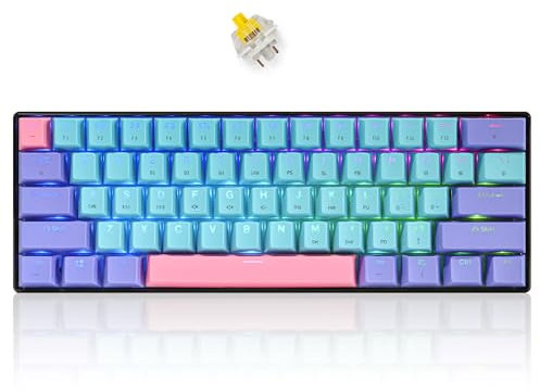 SOLIDEE 60% mechanische Gaming-Tastatur Wired/Bluetooth 5.0 Dual-Mode-Tastatur,RGB LED-Backstreuit Tastaturen,61 Tasten hot swap mit linearem Gateron Yellow Switch für Window PC(61 Joker/Yellow)
