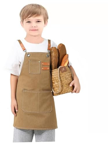 USCHAILIQIANG Delantales ajustables impermeables para niños, para cocinar, pintar, jardinero, lona, delantal para niñas y niños de 6 a 12 años, Marrón, Large