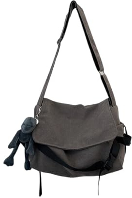 Men's Canvas Crossbody Bag Japanese Leisure Large Capacity Men's and Women's Shoulder Bag Postman Bag (Grey,One Size)