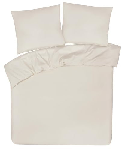 DoubleDry Bettwäsche 200x200 Set - 100% Baumwolle Bettbezug + 2 Kissenbezug 80x80 cm, Bettwäsche 3-teilig mit Reißverschluss - bettbezüge (Beige)