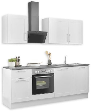Stella Trading Marseille Cocina Moderna sin electrodomésticos en Blanco, marrón metálico - Amplia Cocina Equipada con Mucho Espacio de Almacenamiento - 220 x 211 x 60 cm (B/H/T)