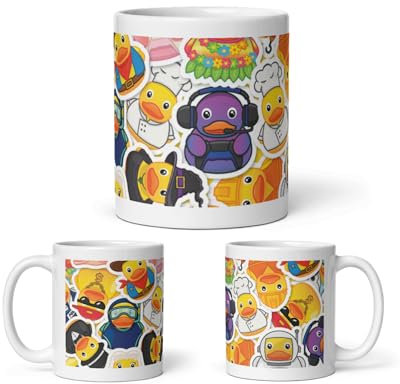 DV DESIGN 1 x Rubber Ducks Print Mug - Jobs Gamer Pattern Toys Kids Bath Duckies Cute Duck Funny Novelty Animal Home Drinks Mugs Cup Kitchen #81568