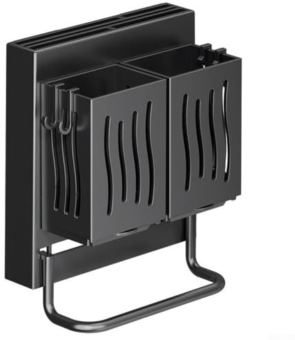 Porte-ustensiles de cuisine, support mural sans perçage pour couverts (noir B)