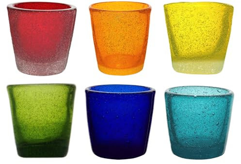 Memento Set 6 bicchierini shot/liquore, Ø 6 x H5.5 cm - in pasta di vetro 60cc (Multicolor), MM4SH