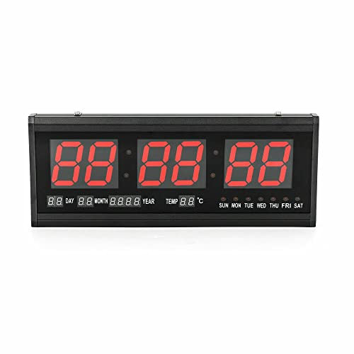 KLOOLIVE Digital LED Wanduhr 48x19cm mit Kalender Datum Temperatur Wohnzimmer Uhr 24-Stunden-Anzeige fur Arbeitszimmer öffentlicher Ort Büro