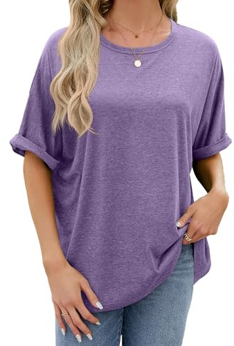 Famulily Womens Summer Tops Loose Casual Short Sleeve Tee T-Shirt Oversized Round Neck Tee Tops (XXL, Purple)